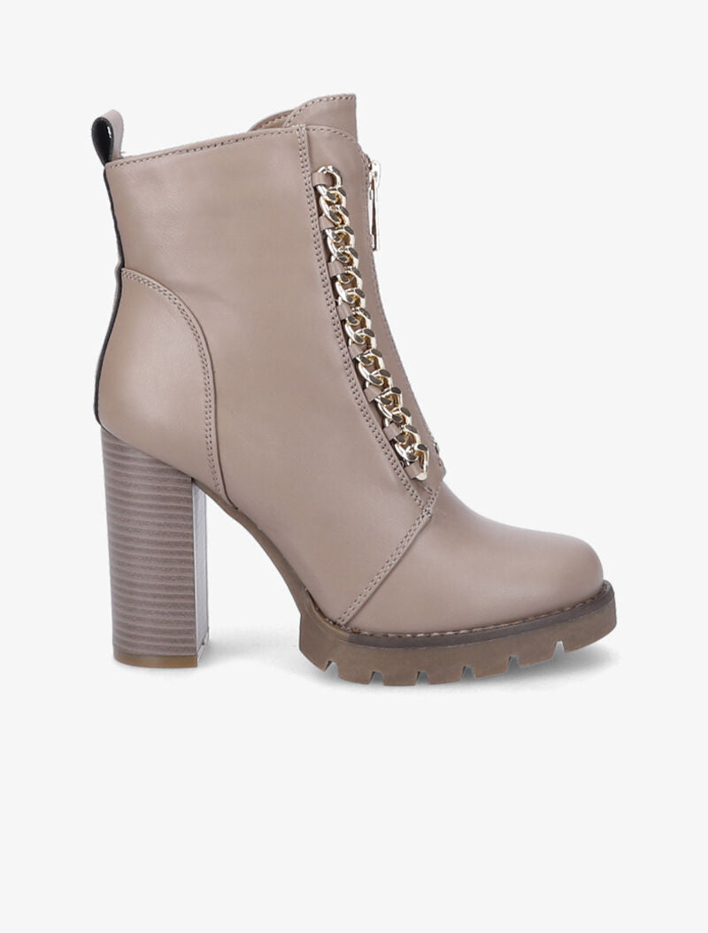 Bottines à talon haut et maillons décoratifs argentés - Taupe - 5