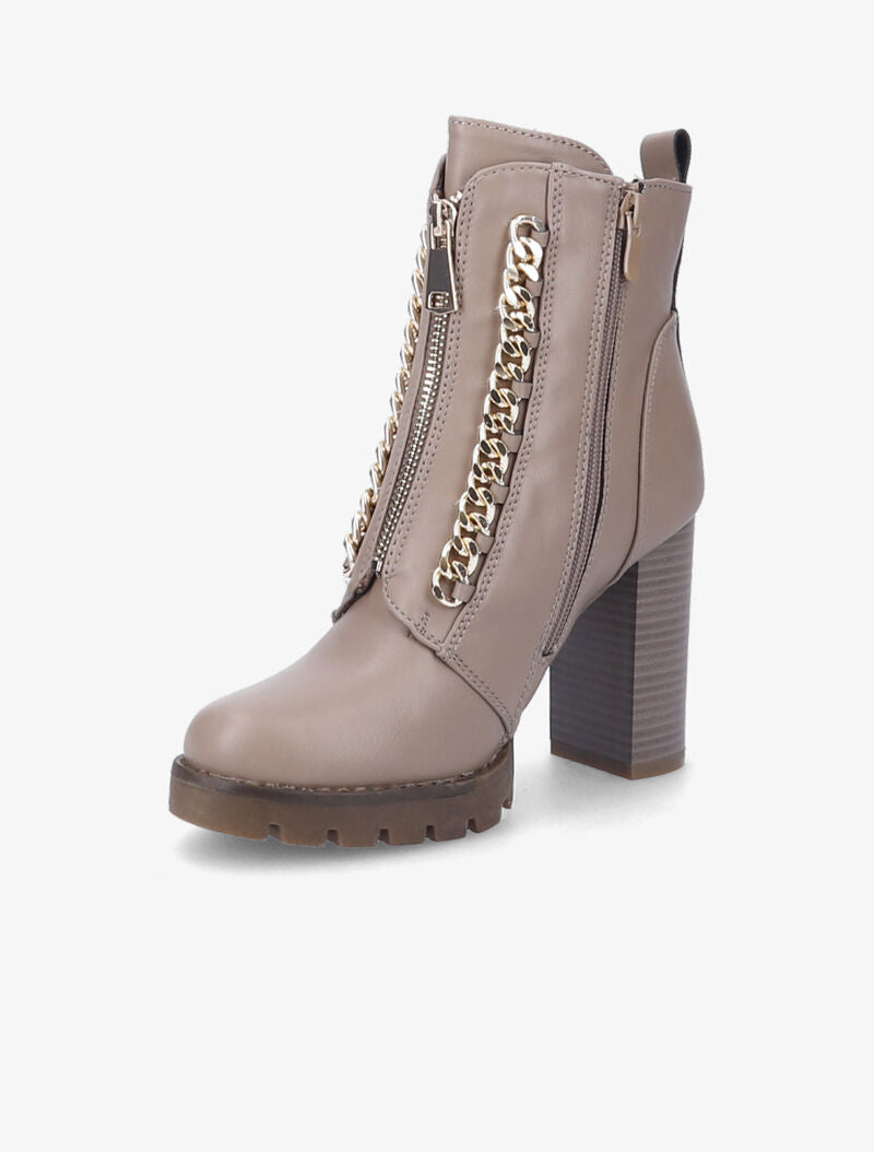 Bottines à talon haut et maillons décoratifs argentés - Taupe - 3