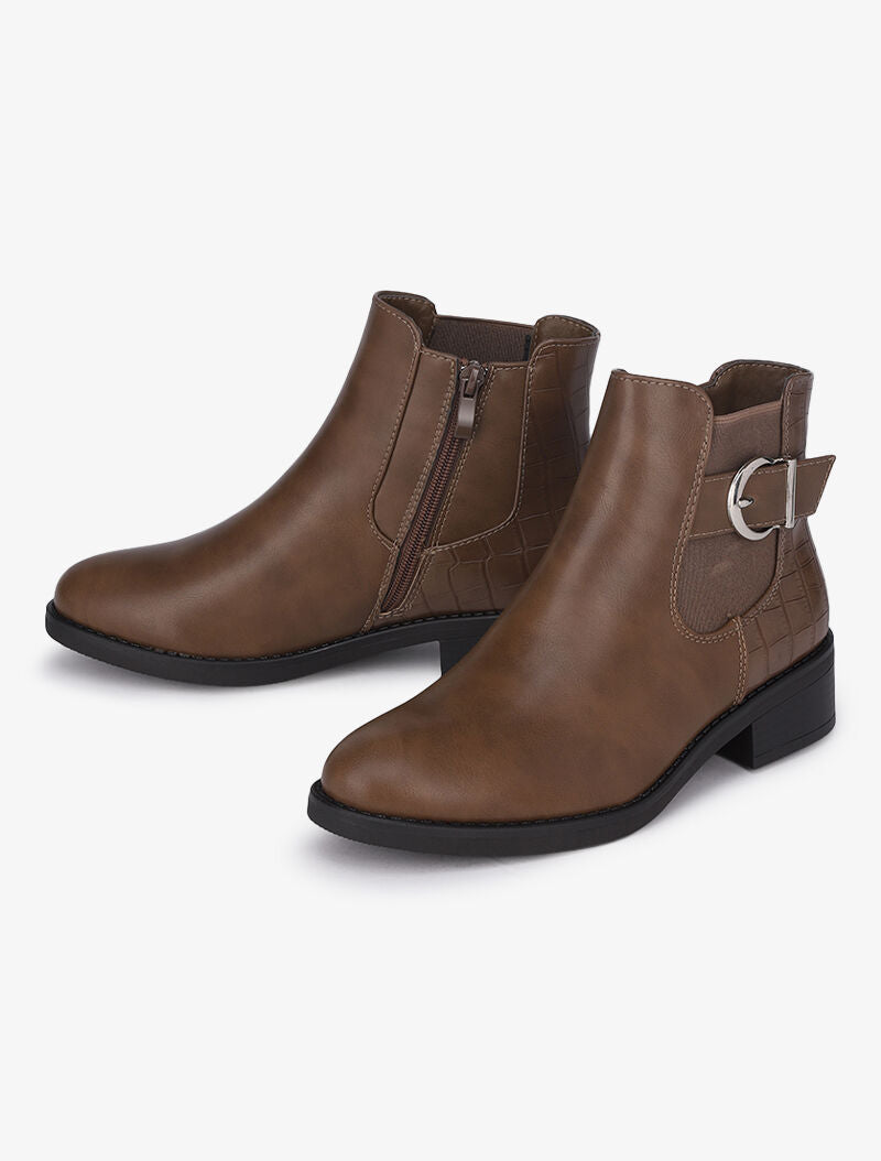 Bottines à contrefort croco et boucle - Marron - 4