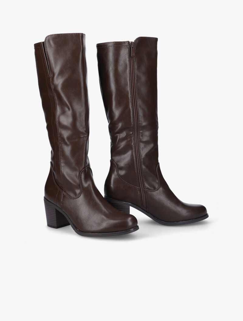 Bottes à talons en simili - Marron - 4