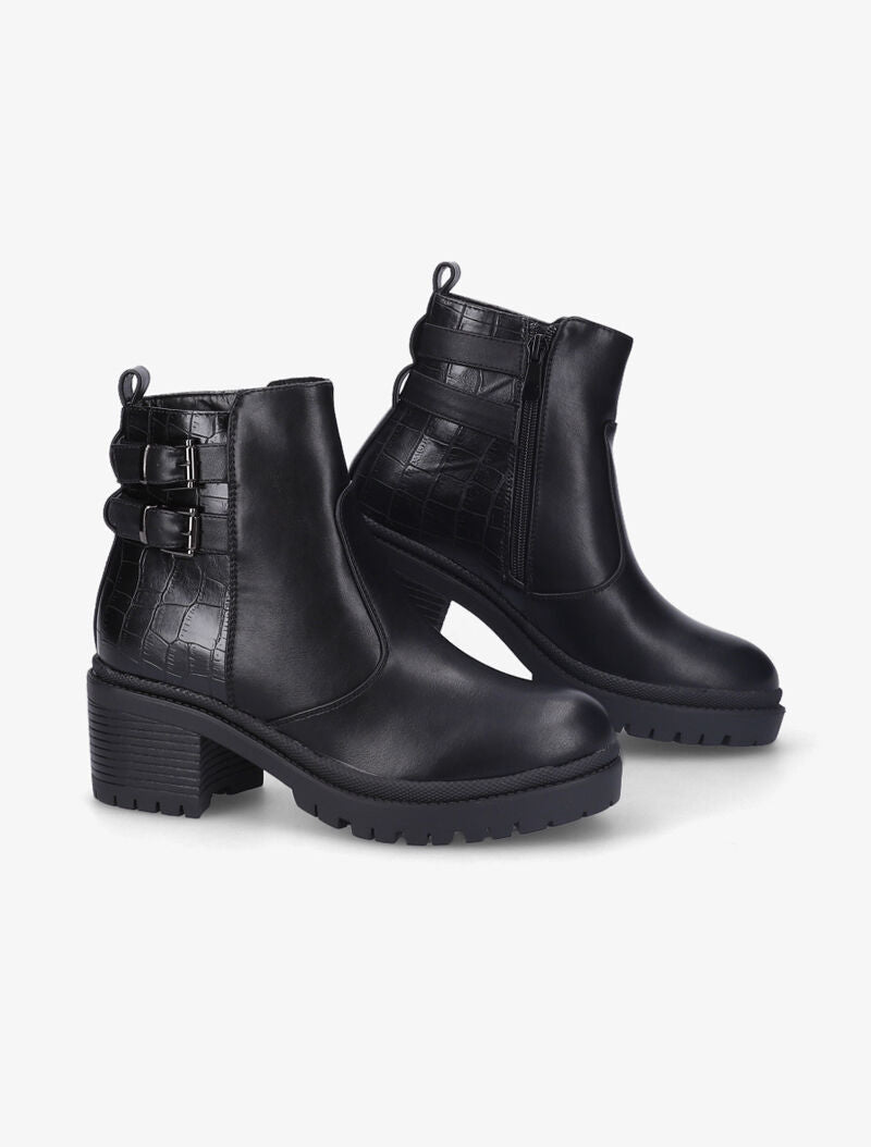 Bottines à talon et contrefort effet croco - Noir - 4