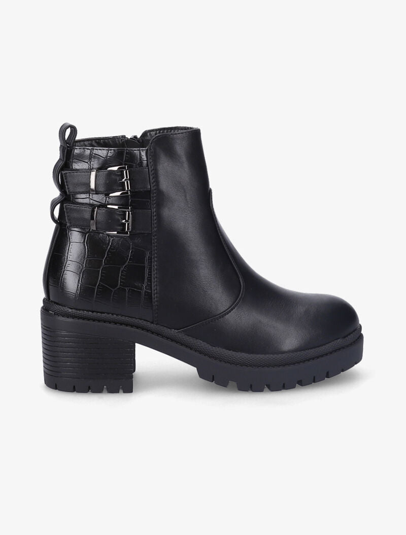 Bottines à talon et contrefort effet croco - Noir - 1