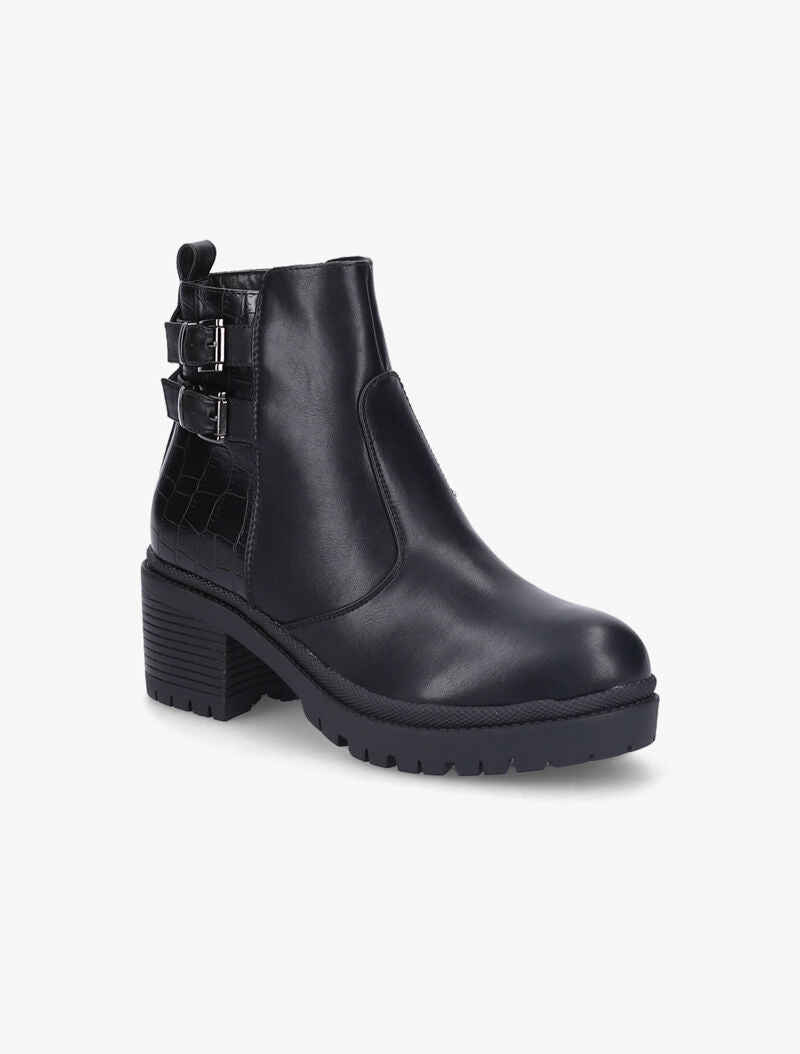 Bottines à talon et contrefort effet croco - Noir - 2