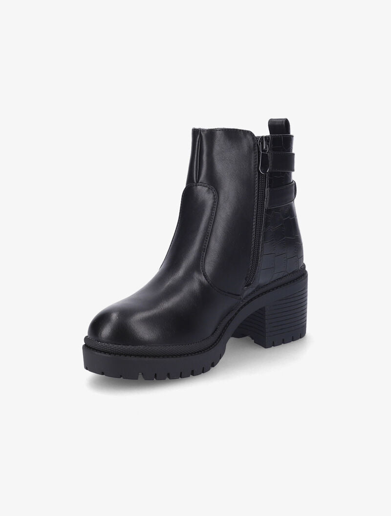 Bottines à talon et contrefort effet croco - Noir - 3