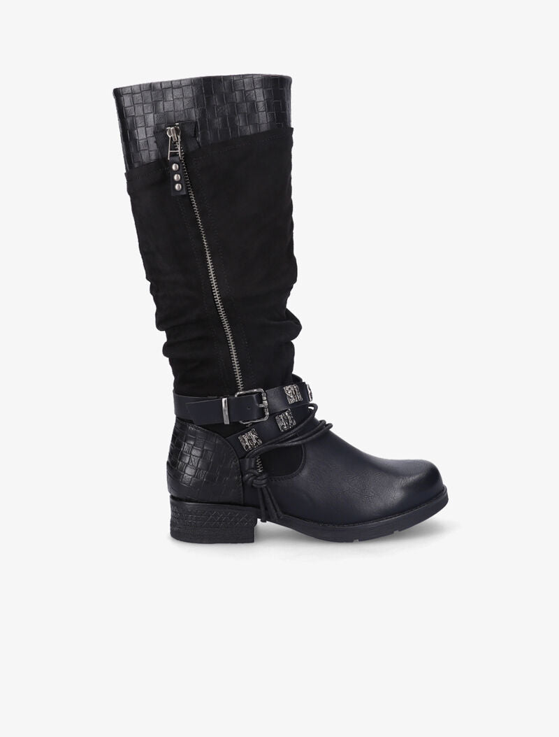 Bottes en simili et suédine effet tressé - Noir - 2