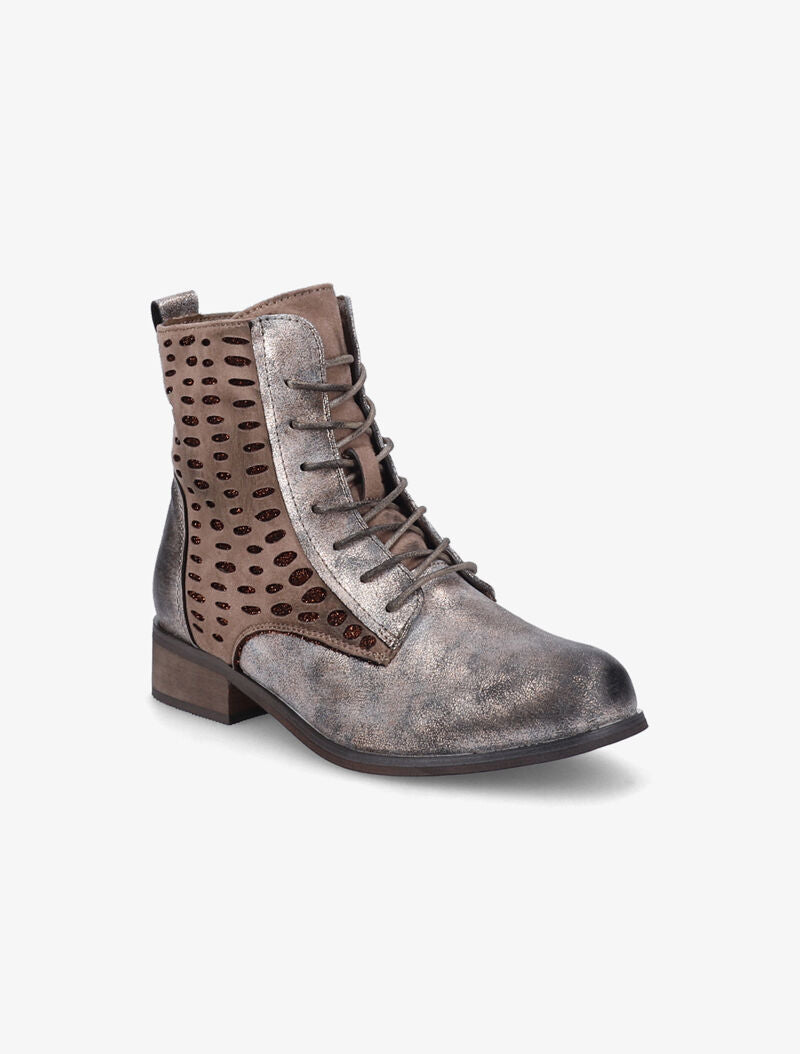 Bottines perforées à lacets et détail irisé - Bronze - 3