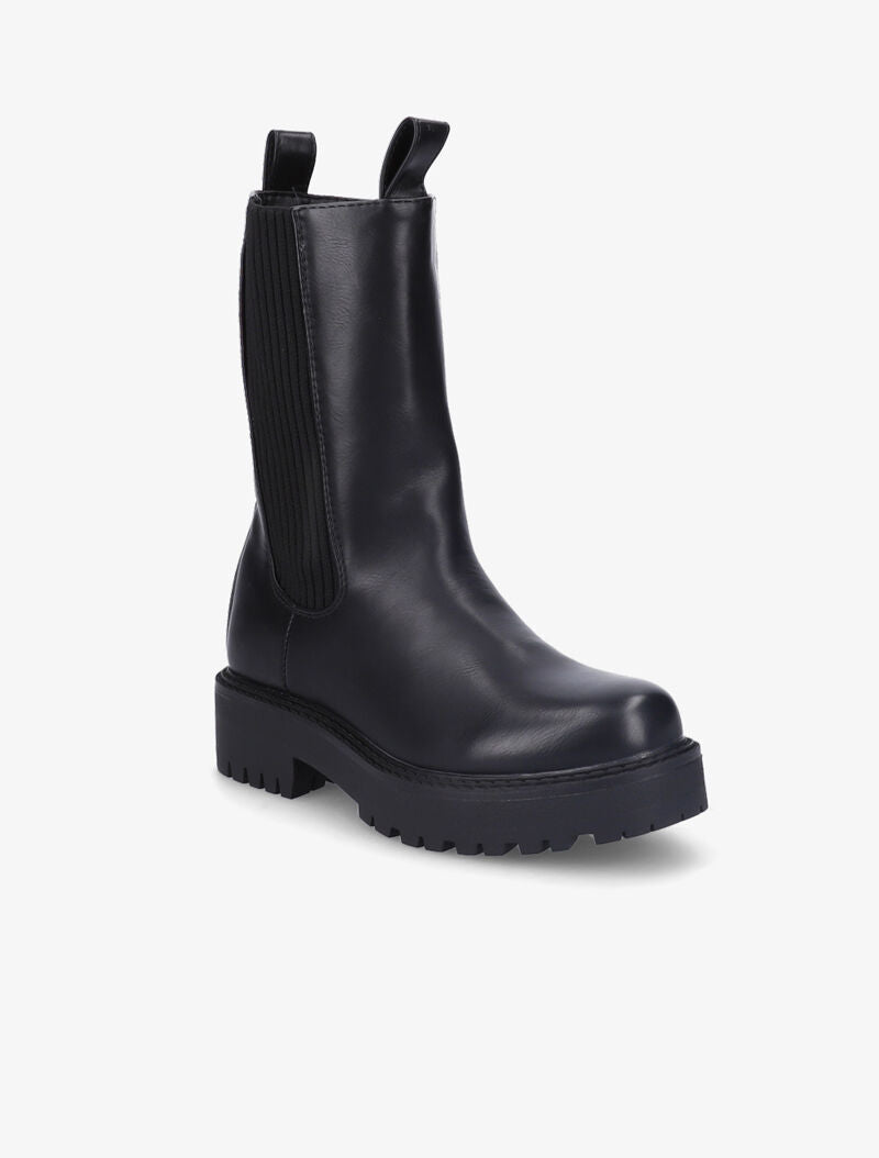 Bottines unies à côté en tissu élastiqué côtelé - Noir - 3