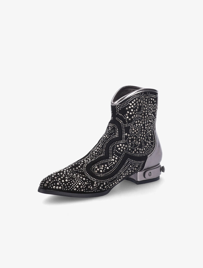 Santiags à strass et talon stylisé - Noir/argent - 3