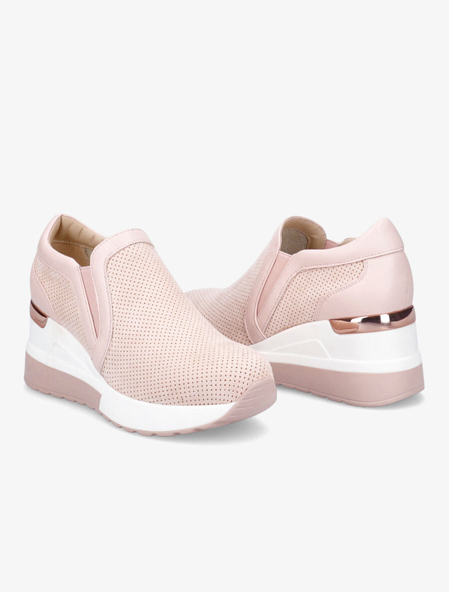 Baskets compensées en suédine perforée - Rose - 4