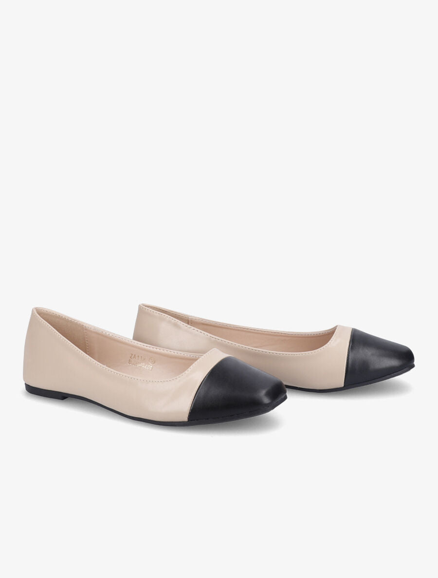 Ballerines à bout contrastant - Beige/noir - 4