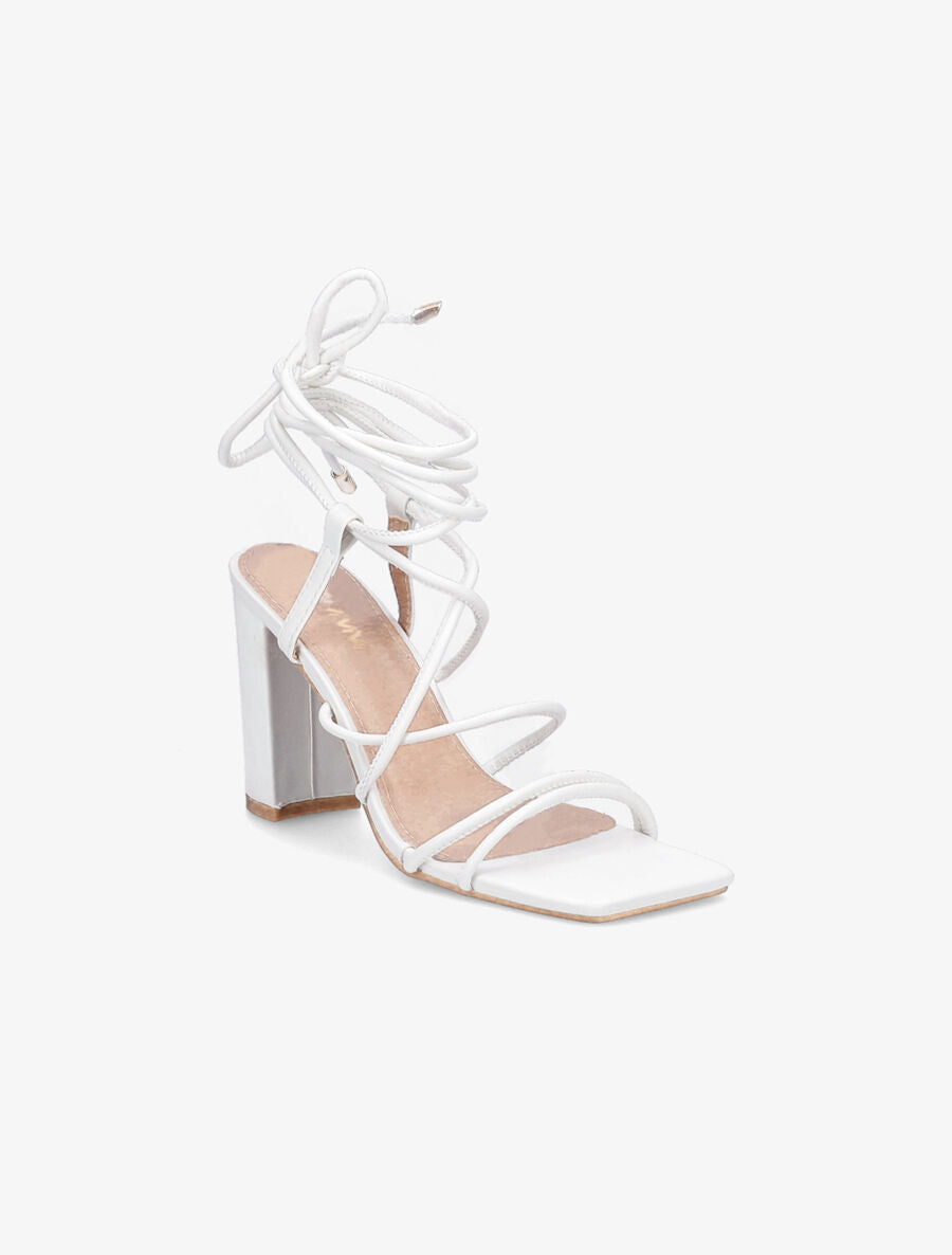 Sandales à talons et lacets - Blanc - 2