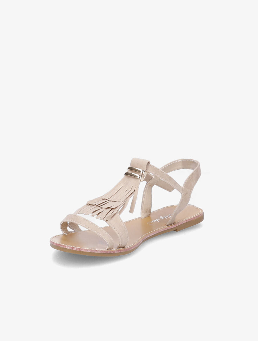 Nu-pieds frangés à boucle dorée - Beige - 3
