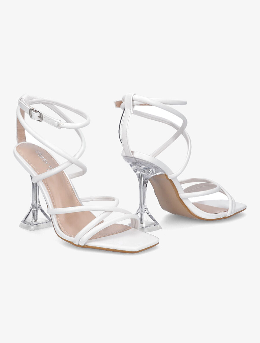 Sandales à brides et talons bobines transparents - Blanc - 4