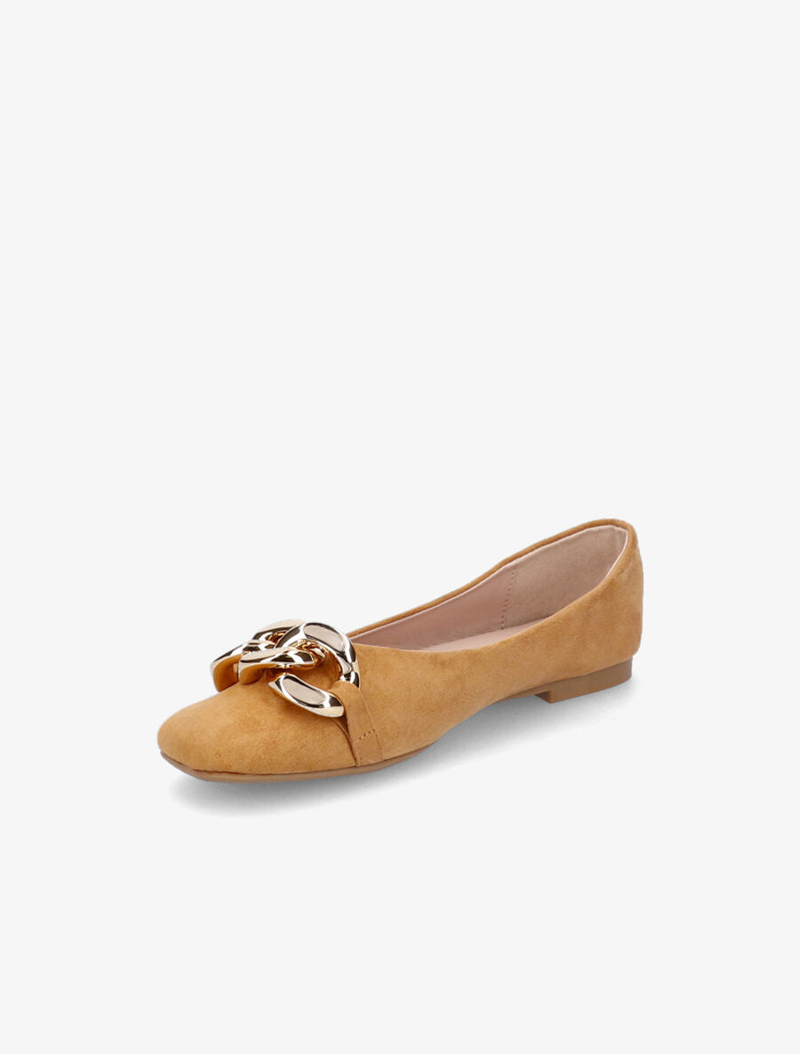 Ballerines à maillons et bouts carrés - Camel - 3