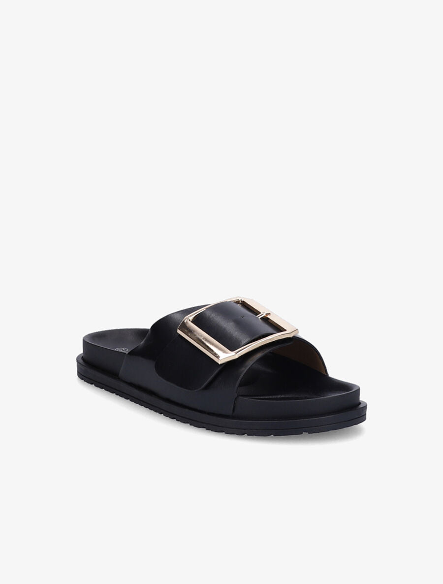 Claquettes en simili à boucle métallique - Noir - 5