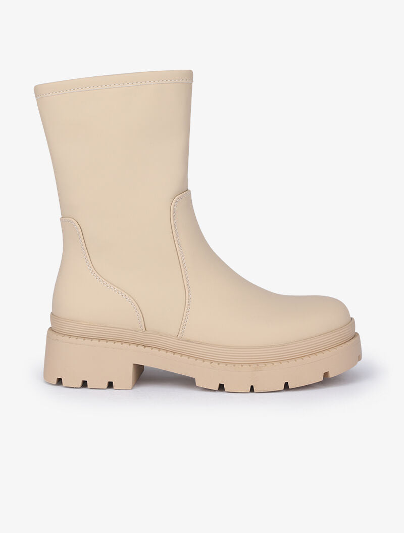 Boots montantes unies à semelles épaisses - Beige - 2