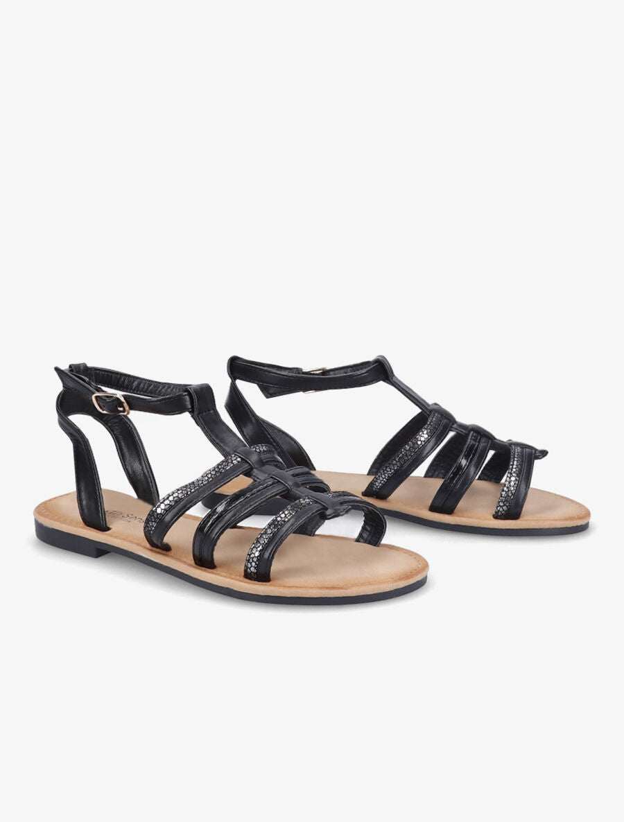 Nu-pieds à brides stylisées - Noir - 4