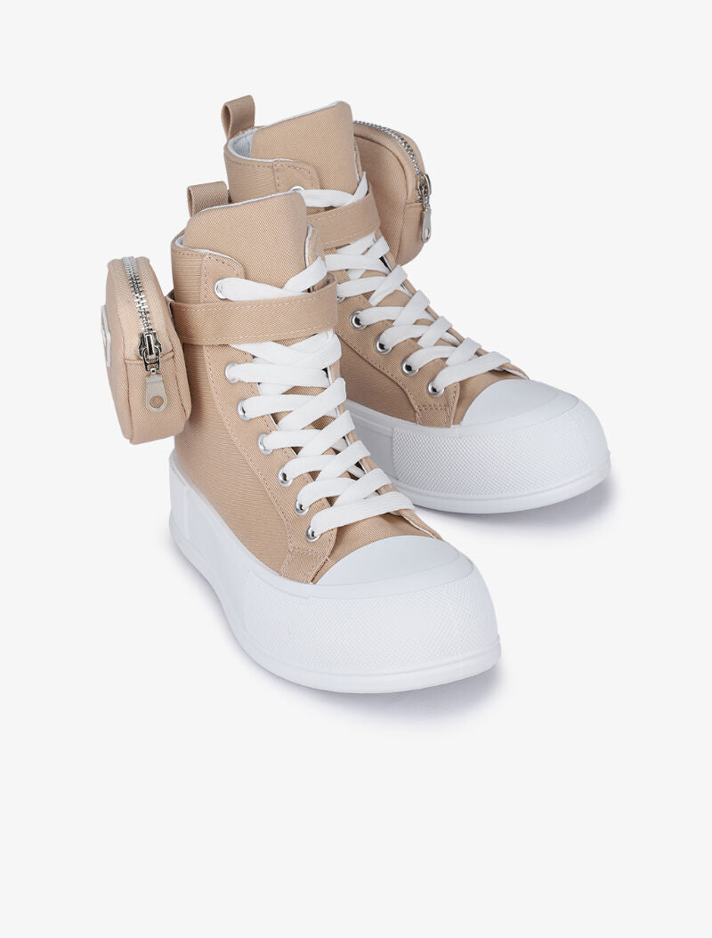 Baskets montantes avec pochette amovible - Taupe - 4