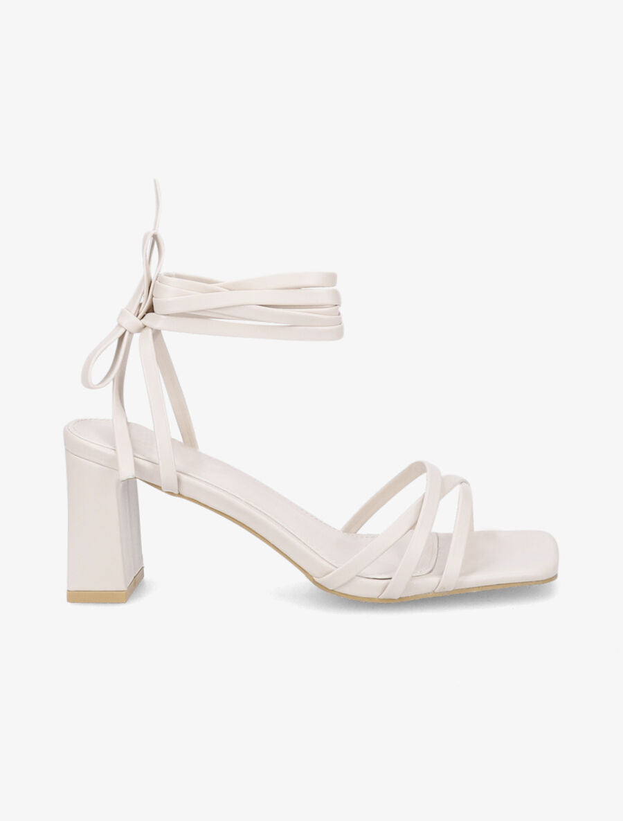 Sandales à talons bloc et liens à nouer - Beige - 1