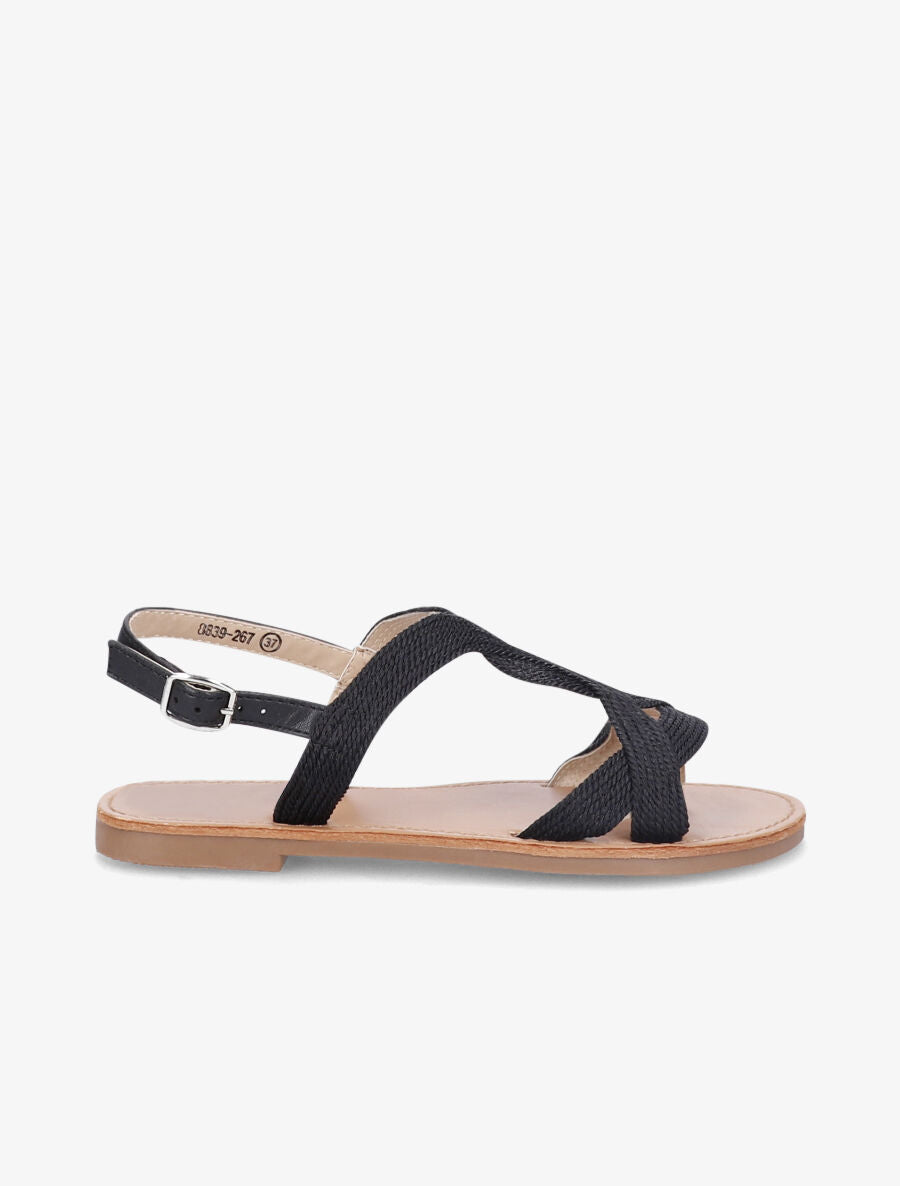 Nu-pieds à ganses torsadées - Noir - 2