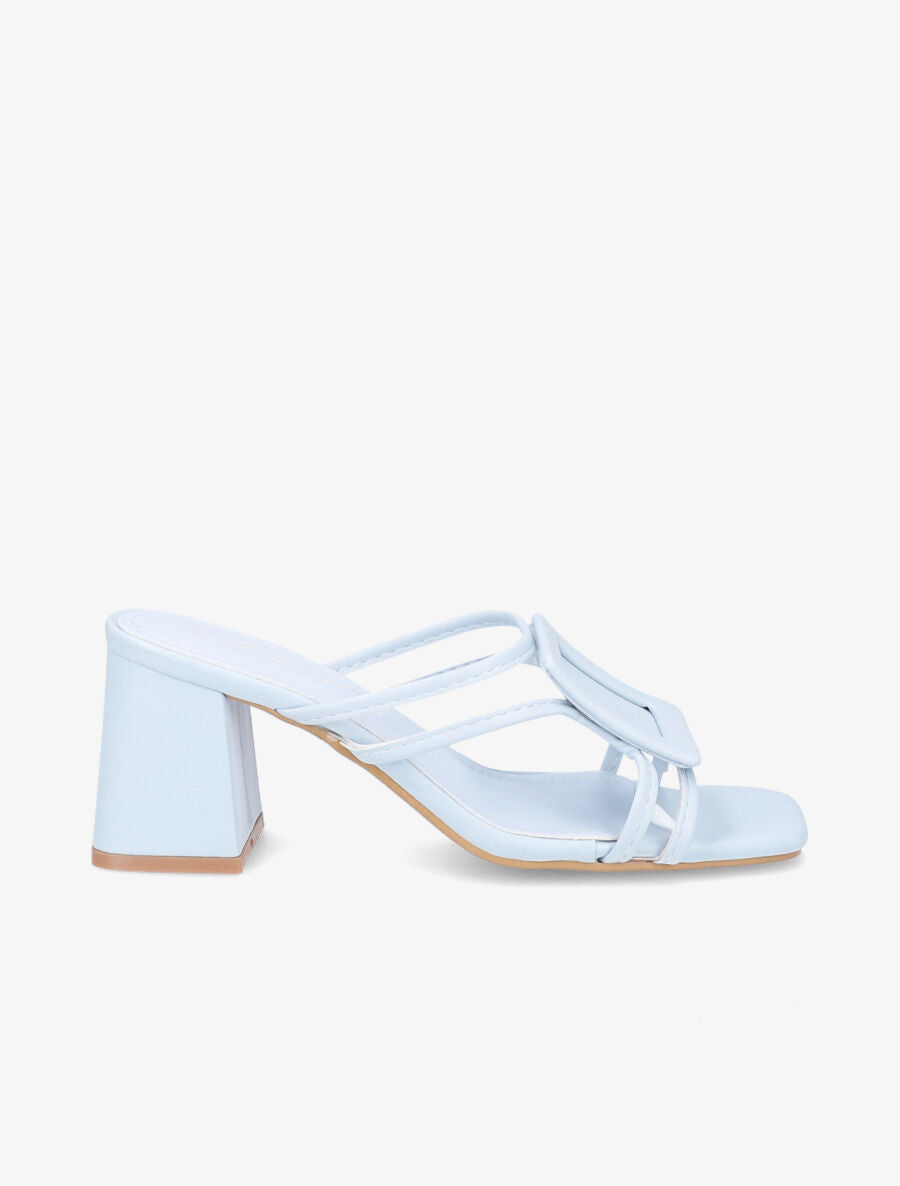 Mules à talon carré et à détail transparent - Bleu - 5