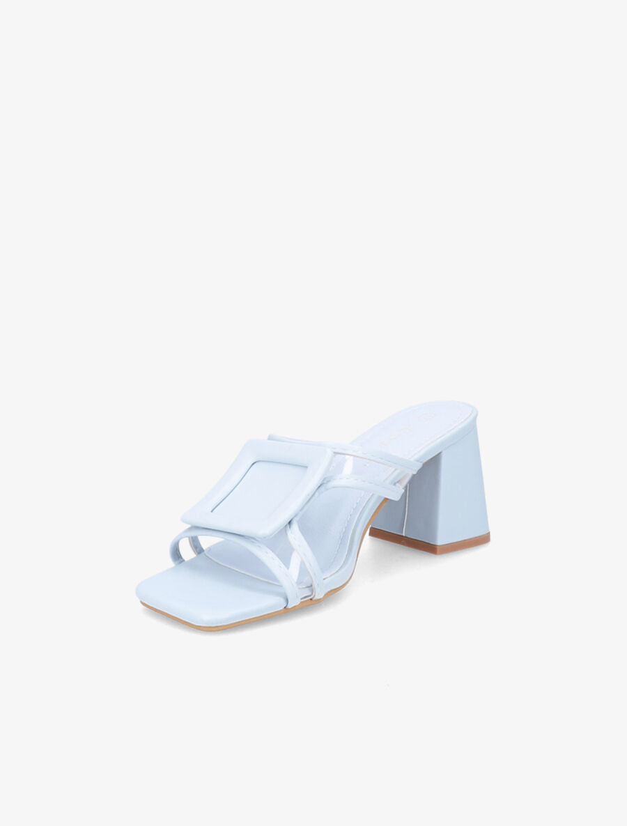 Mules à talon carré et à détail transparent - Bleu - 3