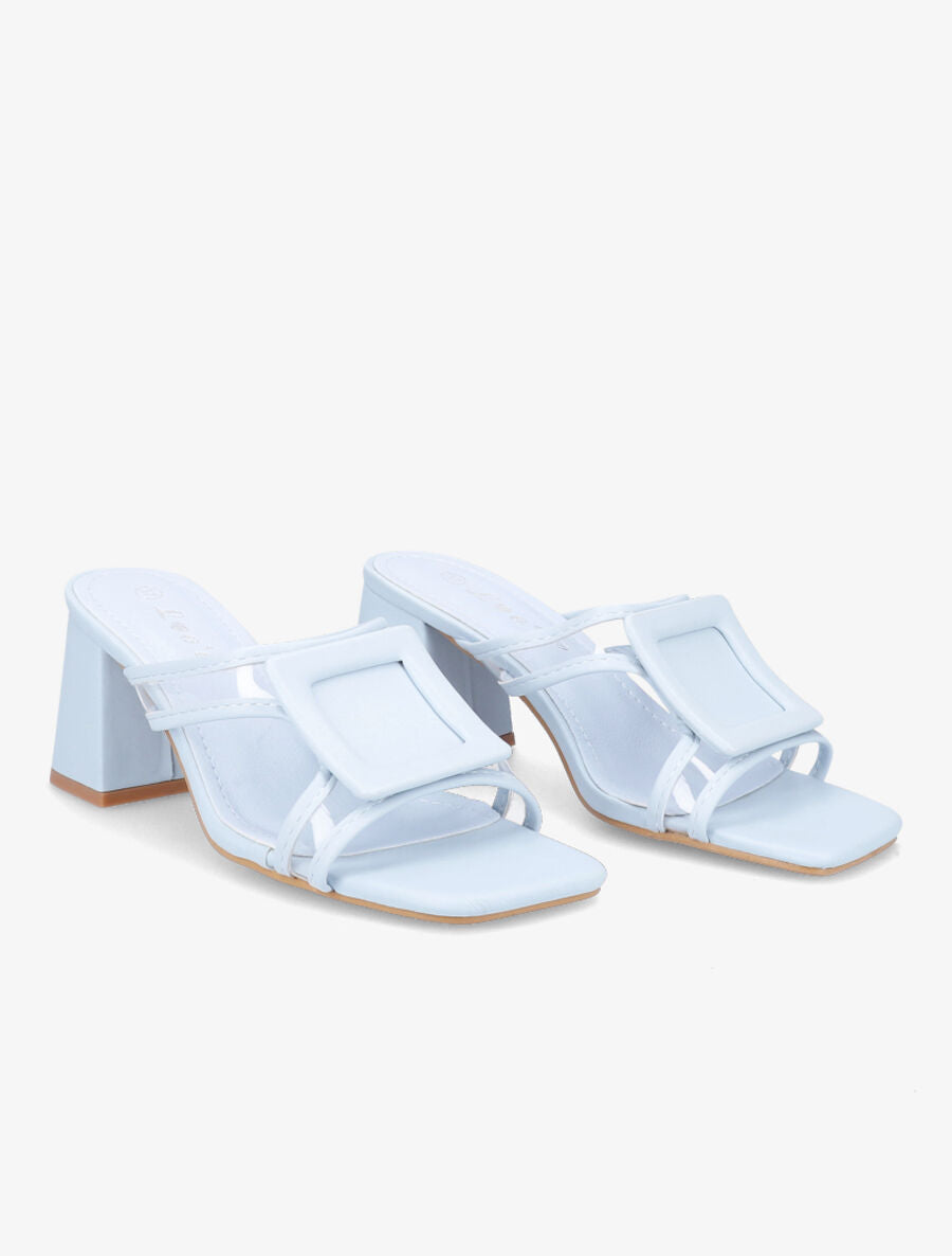 Mules à talon carré et à détail transparent - Bleu - 4