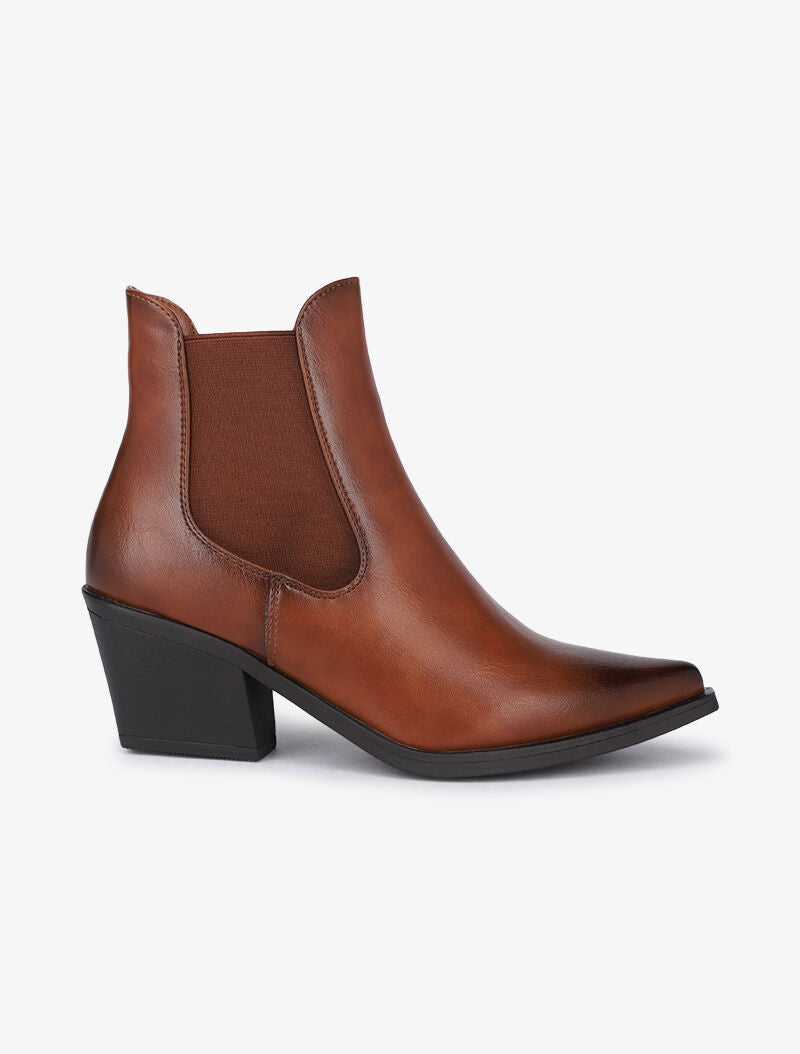 Bottines en simili à bouts pointus - Camel - 2