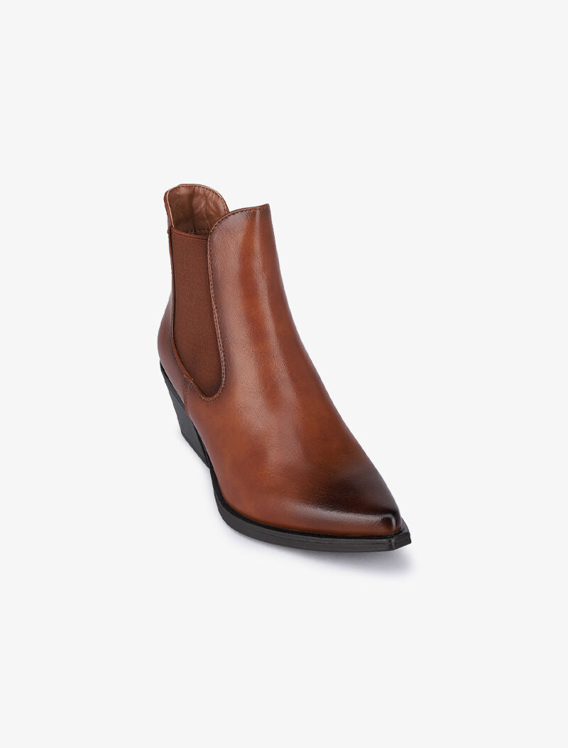 Bottines en simili à bouts pointus - Camel - 3