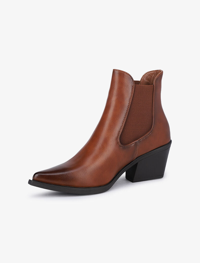 Bottines en simili à bouts pointus - Camel - 4