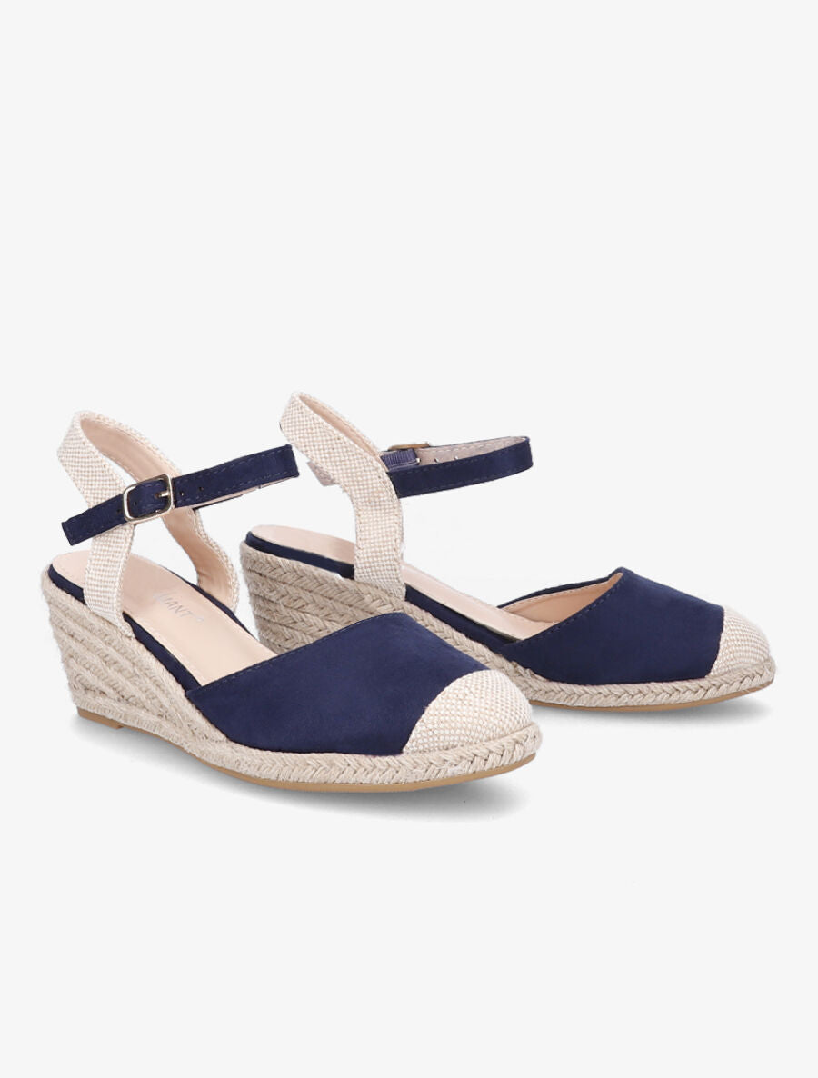 Sandales compensées en suédine et raphia - Marine - 4