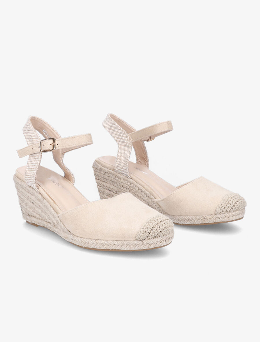 Sandales compensées en suédine et raphia - Beige - 4