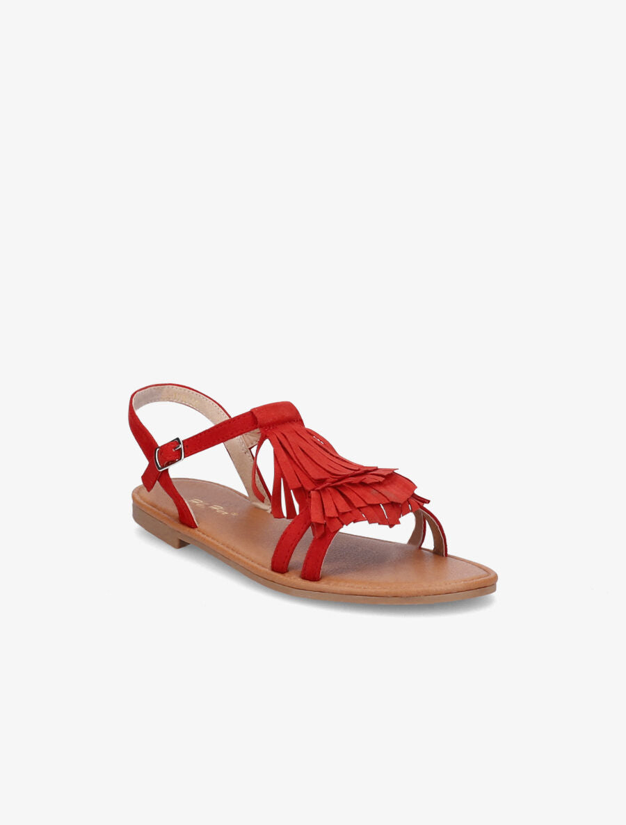 Nu-pieds en suédine et à franges - Rouge - 1