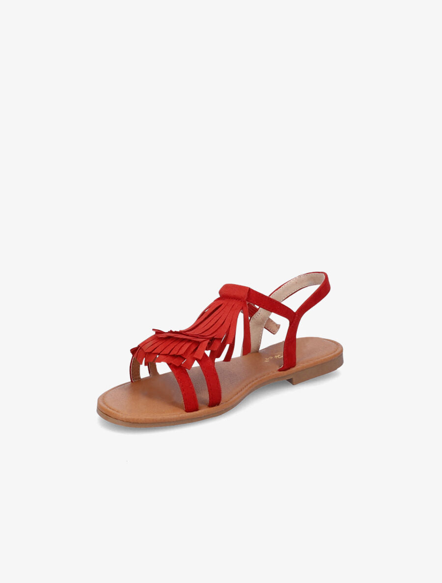 Nu-pieds en suédine et à franges - Rouge - 2