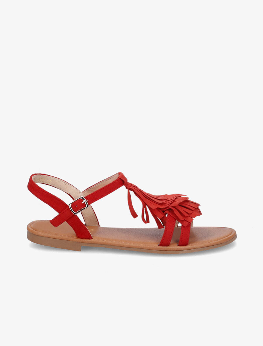 Nu-pieds en suédine et à franges - Rouge - 3