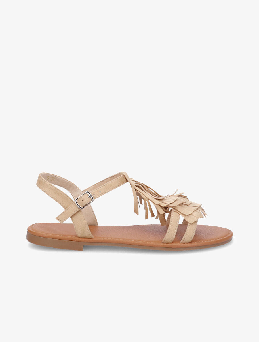Nu-pieds en suédine et à franges - Beige - 3