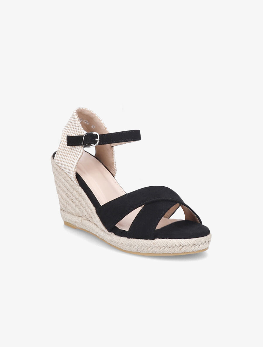 Sandales compensées en suédine à contrefort en damier - Noir - 2