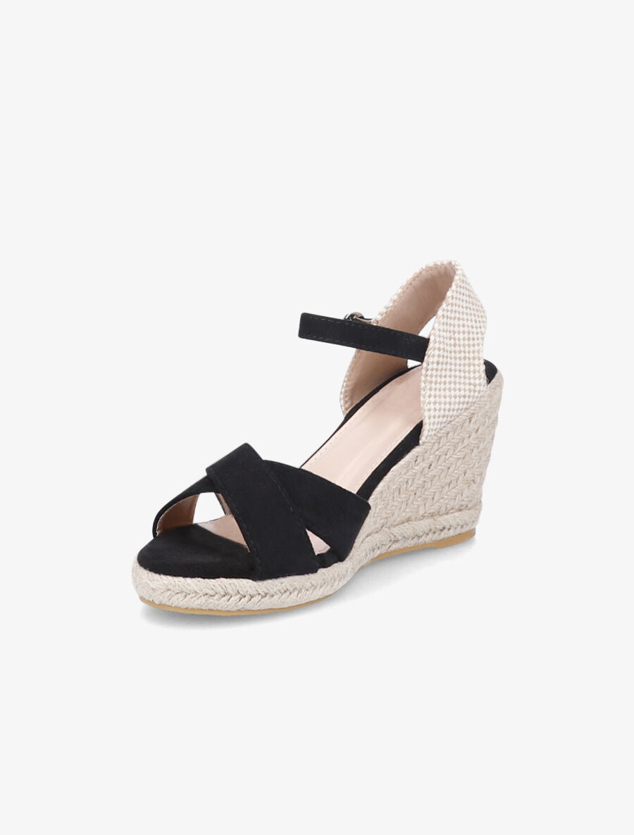 Sandales compensées en suédine à contrefort en damier - Noir - 3