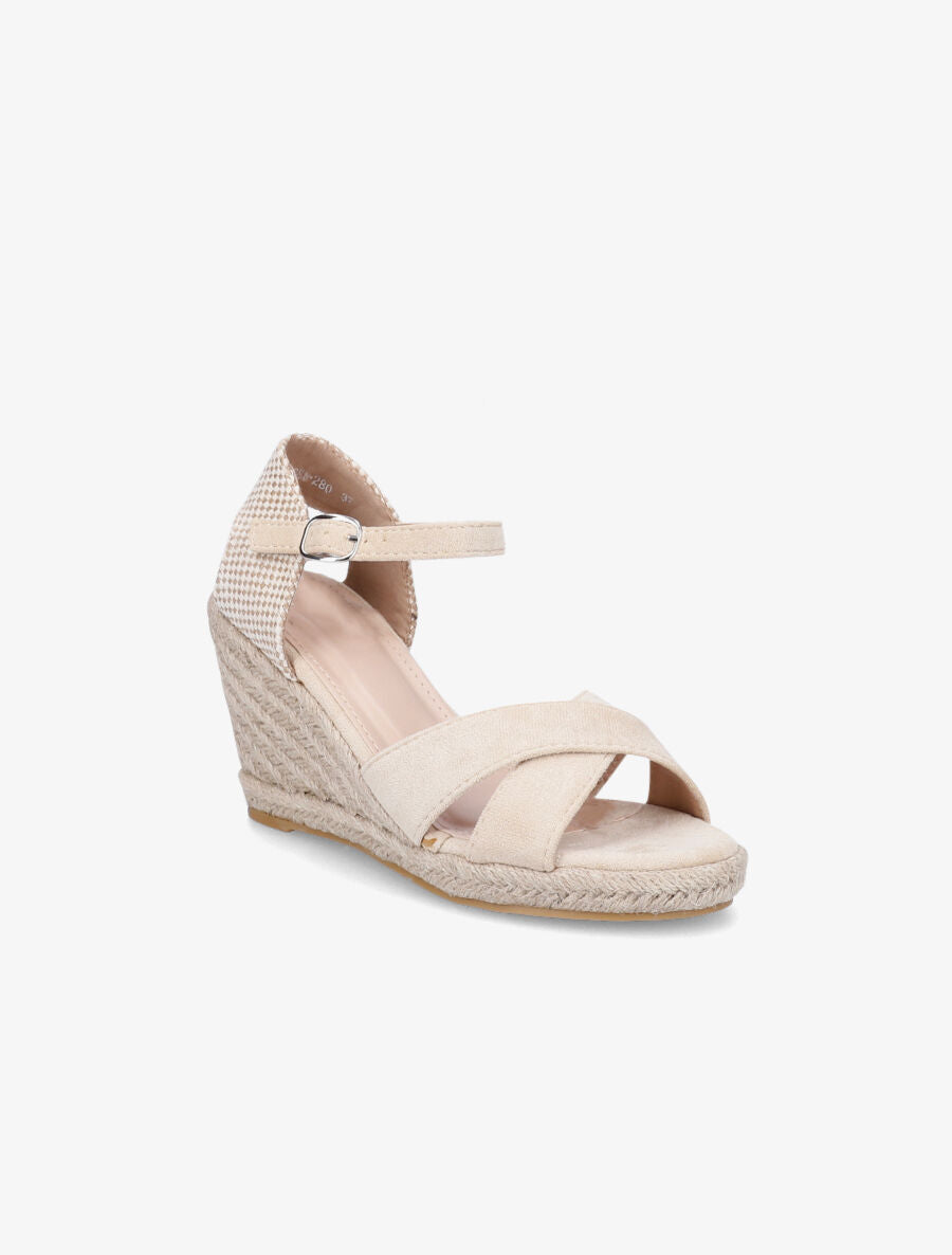 Sandales compensées en suédine à contrefort en damier - Beige - 2