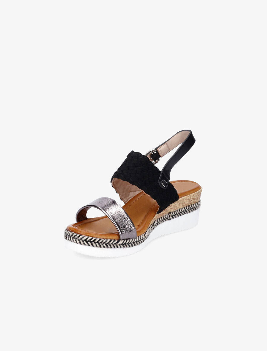 Sandales compensées à bride style osier et irisé - Noir - 3