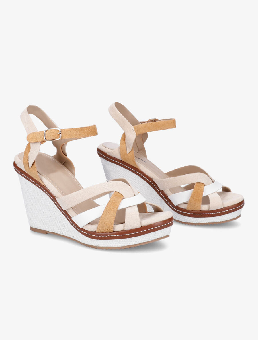 Sandales compensées à semelle style osier - Beige - 4