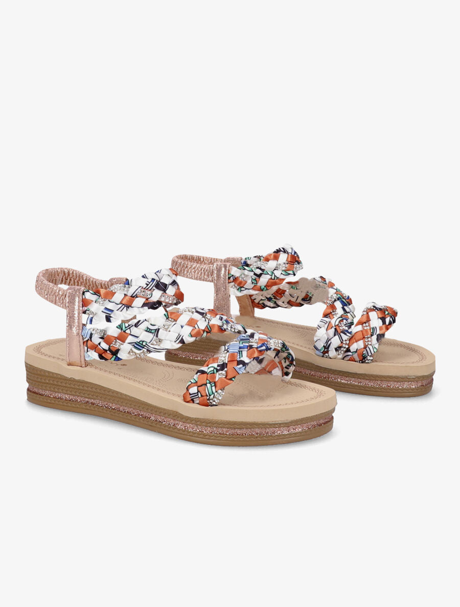 Nu-pieds tressés à strass et paillettes - Rose gold - 4