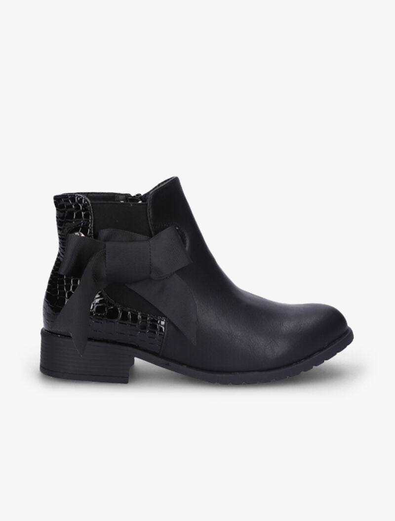 Bottines à contrefort vernis et croco - Noir - 2