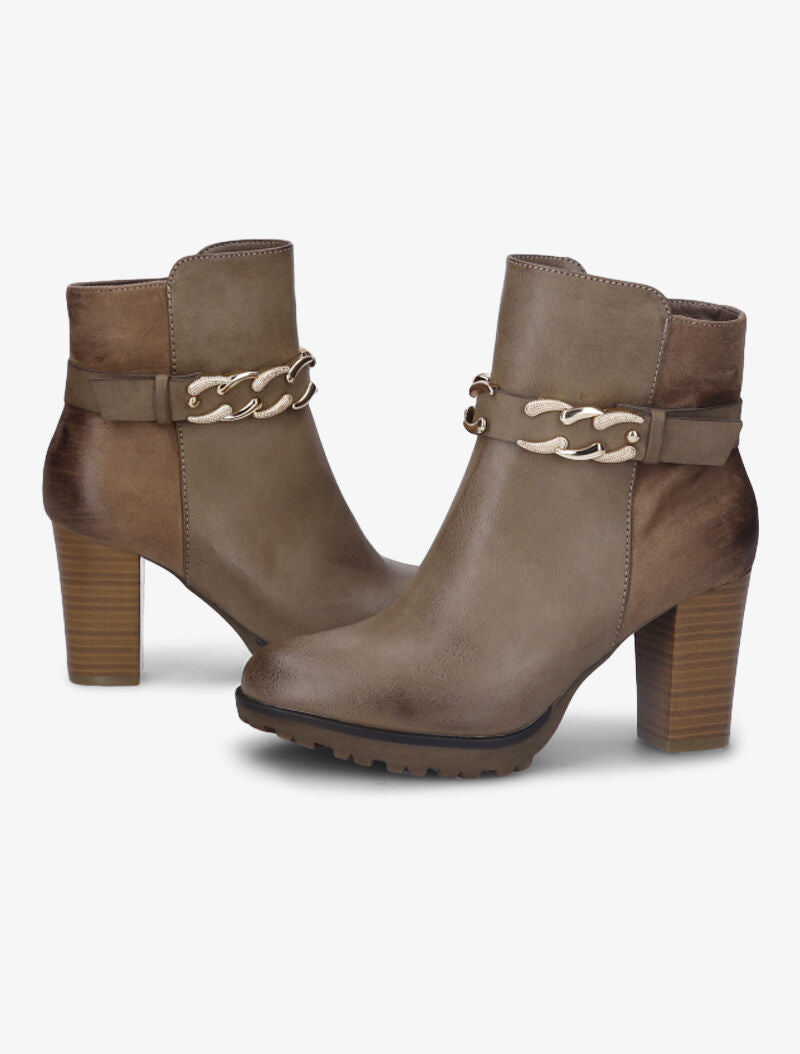 Bottines fourrées bi-matière à sangle à détail chaîne - Taupe - 4