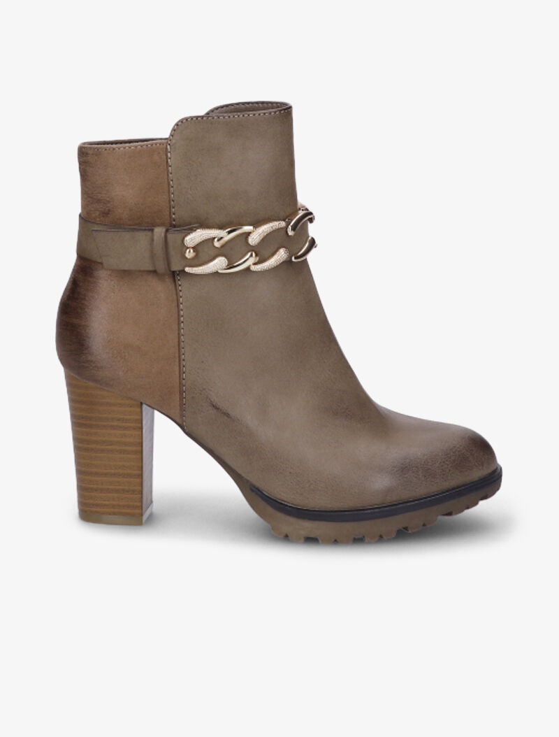Bottines fourrées bi-matière à sangle à détail chaîne - Taupe - 5