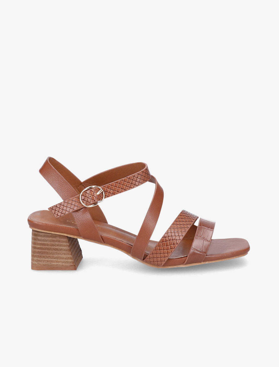 Sandales à bride effet croco et python - Camel - 1