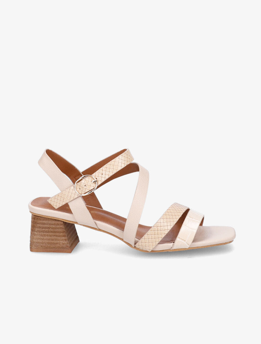 Sandales à bride effet croco et python - Beige - 1