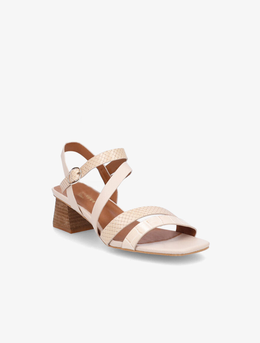 Sandales à bride effet croco et python - Beige - 2