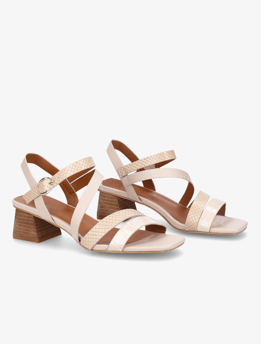 Sandales à bride effet croco et python - Beige - 4