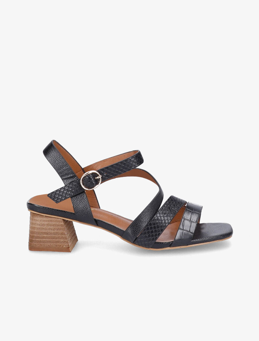 Sandales à bride effet croco et python - Noir - 1